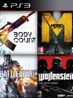 4 juegos en 1 en Español Bodycount   mas Metro: Last Light  mas Battlefield 4 mas Wolfenstein: The New Order ps3 